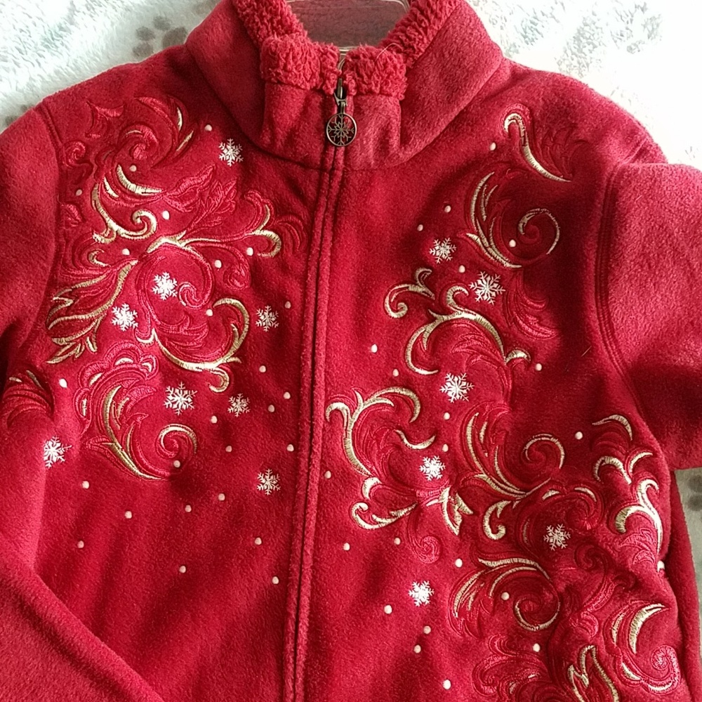 Winter-Holiday Cherry Red Fleece Jacket.